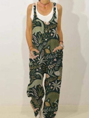 Streetwear Regular Fit Floral V Neck Sleeveless Jumpsuit - Image 1