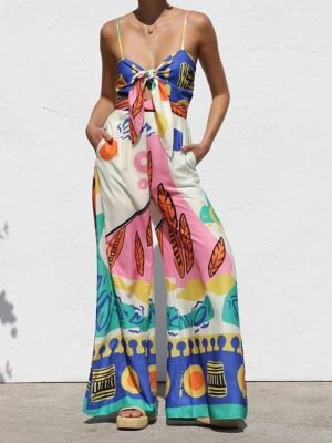 Streetwear Regular Fit Floral V Neck Sleeveless Jumpsuit - Image 1