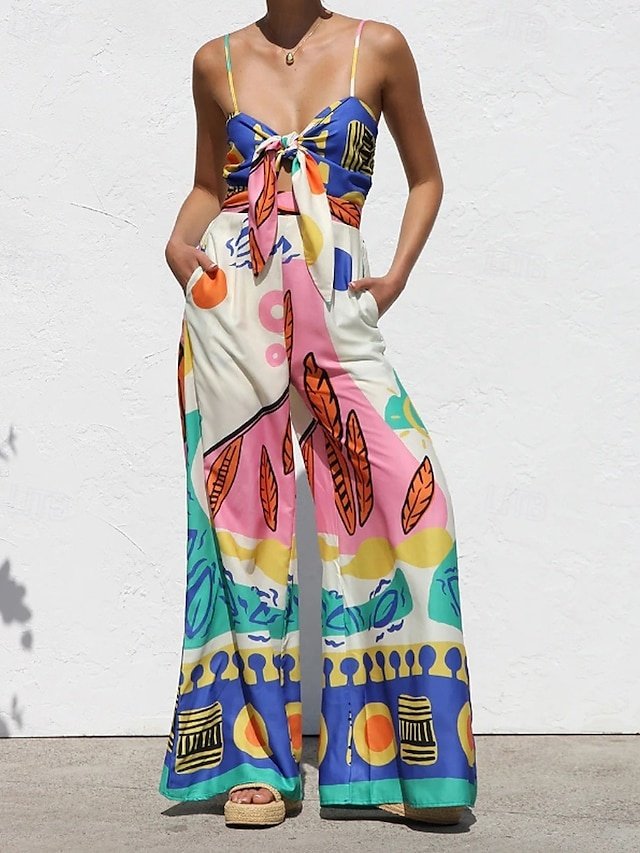 Streetwear Regular Fit Floral V Neck Sleeveless Jumpsuit - Image 1