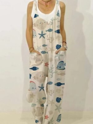 Streetwear Regular Fit Floral V Neck Sleeveless Jumpsuit - Image 11