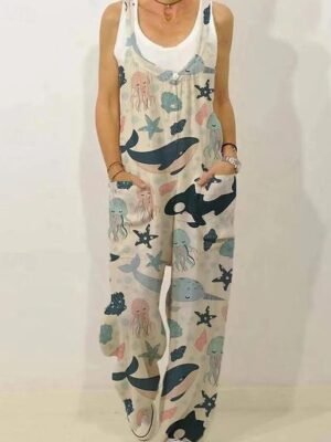 Streetwear Regular Fit Floral V Neck Sleeveless Jumpsuit - Image 12