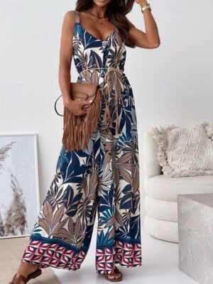 Streetwear Regular Fit Floral V Neck Sleeveless Jumpsuit - Image 13