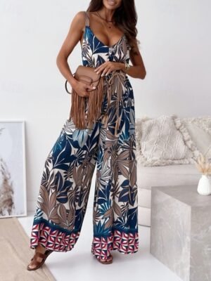Streetwear Regular Fit Floral V Neck Sleeveless Jumpsuit - Image 14
