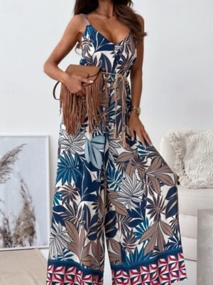 Streetwear Regular Fit Floral V Neck Sleeveless Jumpsuit - Image 15