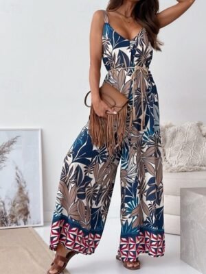 Streetwear Regular Fit Floral V Neck Sleeveless Jumpsuit - Image 16