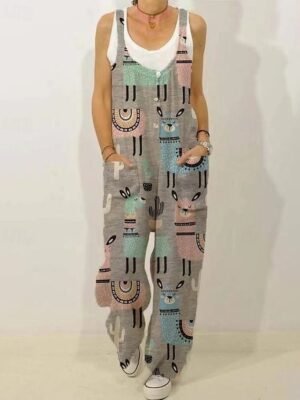 Streetwear Regular Fit Floral V Neck Sleeveless Jumpsuit - Image 2