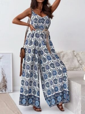 Streetwear Regular Fit Floral V Neck Sleeveless Jumpsuit - Image 2