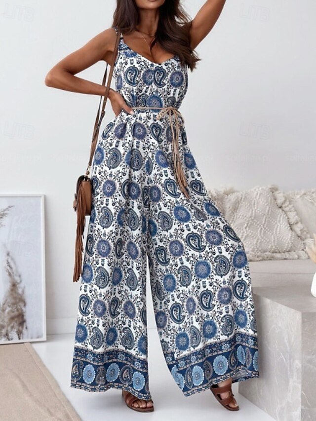 Streetwear Regular Fit Floral V Neck Sleeveless Jumpsuit - Image 2