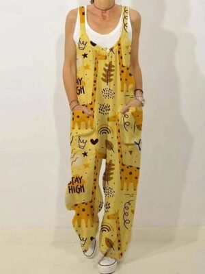 Streetwear Regular Fit Floral V Neck Sleeveless Jumpsuit - Image 3
