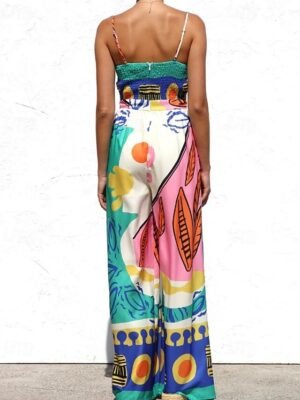 Streetwear Regular Fit Floral V Neck Sleeveless Jumpsuit - Image 3