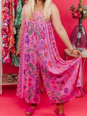 Streetwear Regular Fit Floral V Neck Sleeveless Jumpsuit - Image 3