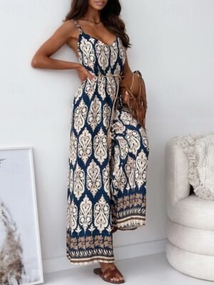 Streetwear Regular Fit Floral V Neck Sleeveless Jumpsuit - Image 4