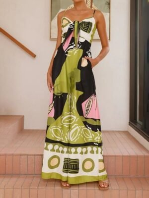 Streetwear Regular Fit Floral V Neck Sleeveless Jumpsuit - Image 4