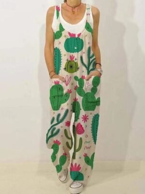 Streetwear Regular Fit Floral V Neck Sleeveless Jumpsuit - Image 5