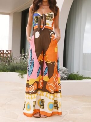 Streetwear Regular Fit Floral V Neck Sleeveless Jumpsuit - Image 5