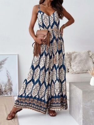 Streetwear Regular Fit Floral V Neck Sleeveless Jumpsuit - Image 5