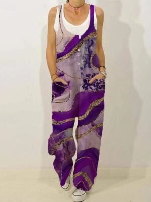 Streetwear Regular Fit Floral V Neck Sleeveless Jumpsuit - Image 6