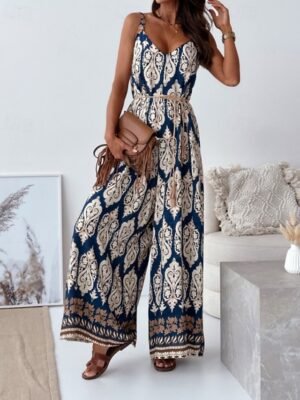 Streetwear Regular Fit Floral V Neck Sleeveless Jumpsuit - Image 6