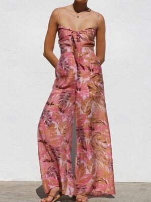 Streetwear Regular Fit Floral V Neck Sleeveless Jumpsuit - Image 7
