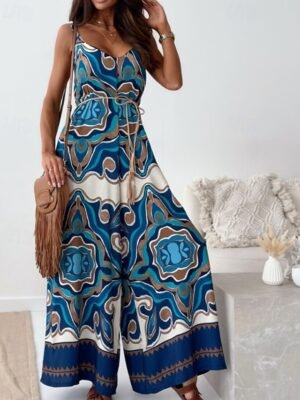 Streetwear Regular Fit Floral V Neck Sleeveless Jumpsuit - Image 8