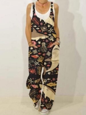 Streetwear Regular Fit Floral V Neck Sleeveless Jumpsuit - Image 8