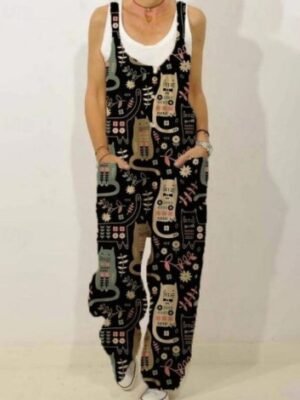 Streetwear Regular Fit Floral V Neck Sleeveless Jumpsuit - Image 9
