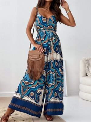 Streetwear Regular Fit Floral V Neck Sleeveless Jumpsuit - Image 9