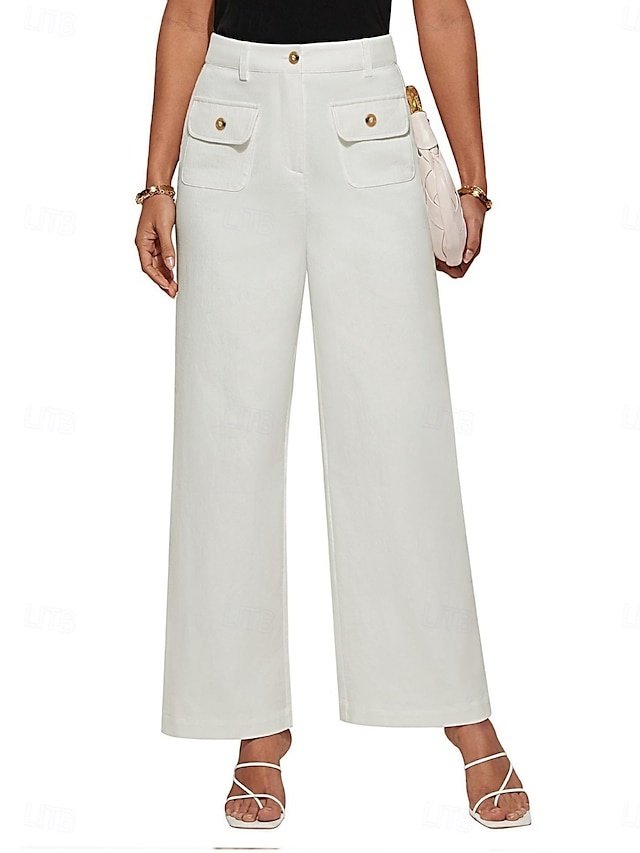 Streetwear Regular Fit High Waist Plain Long Wide Leg Trousers - Image 2
