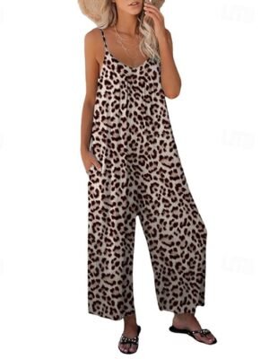 Streetwear Regular Fit Leopard V Neck Sleeveless Jumpsuit - Image 11