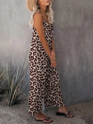 Streetwear Regular Fit Leopard V Neck Sleeveless Jumpsuit - Image 12