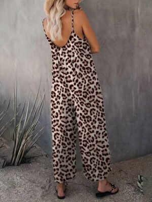 Streetwear Regular Fit Leopard V Neck Sleeveless Jumpsuit - Image 13