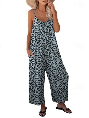 Streetwear Regular Fit Leopard V Neck Sleeveless Jumpsuit - Image 14