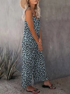 Streetwear Regular Fit Leopard V Neck Sleeveless Jumpsuit - Image 15
