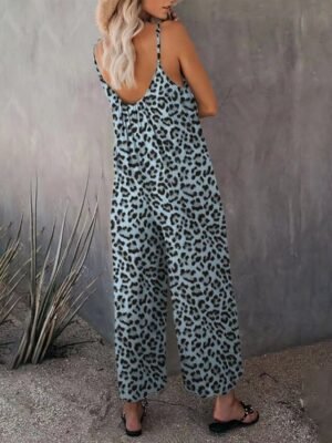 Streetwear Regular Fit Leopard V Neck Sleeveless Jumpsuit - Image 16