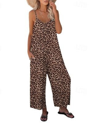 Streetwear Regular Fit Leopard V Neck Sleeveless Jumpsuit - Image 17