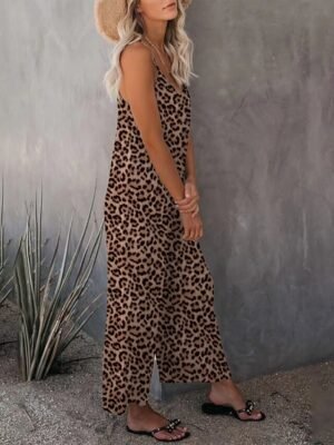 Streetwear Regular Fit Leopard V Neck Sleeveless Jumpsuit - Image 18