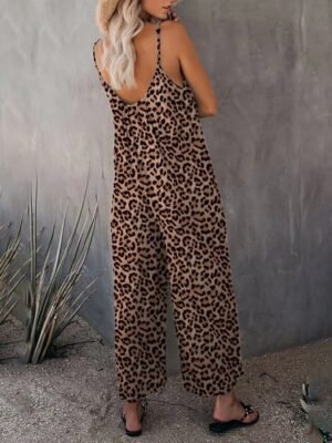 Streetwear Regular Fit Leopard V Neck Sleeveless Jumpsuit - Image 19