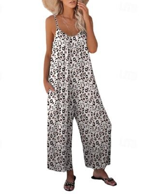 Streetwear Regular Fit Leopard V Neck Sleeveless Jumpsuit - Image 2