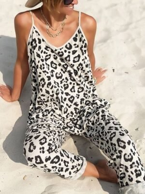 Streetwear Regular Fit Leopard V Neck Sleeveless Jumpsuit - Image 5