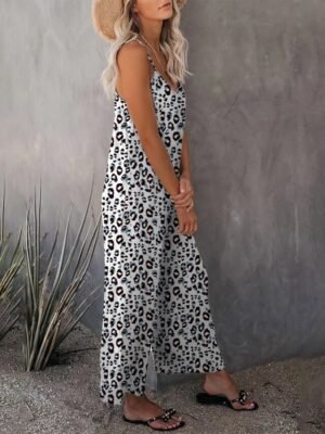 Streetwear Regular Fit Leopard V Neck Sleeveless Jumpsuit - Image 6
