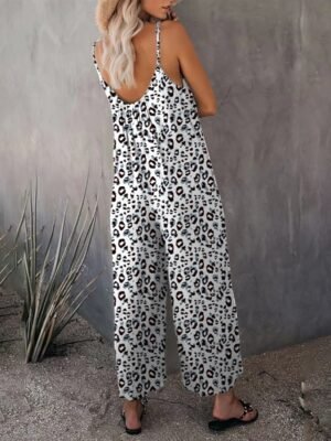 Streetwear Regular Fit Leopard V Neck Sleeveless Jumpsuit - Image 7