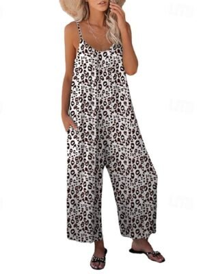 Streetwear Regular Fit Leopard V Neck Sleeveless Jumpsuit - Image 8