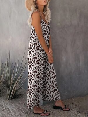 Streetwear Regular Fit Leopard V Neck Sleeveless Jumpsuit - Image 9