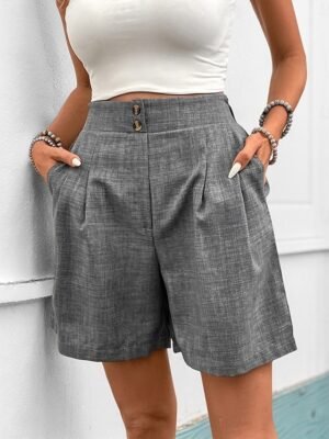 Streetwear Regular Fit Plain High Waist Pocket Shorts - Image 10