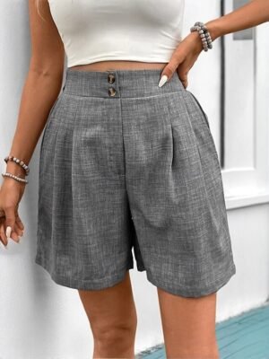 Streetwear Regular Fit Plain High Waist Pocket Shorts - Image 12
