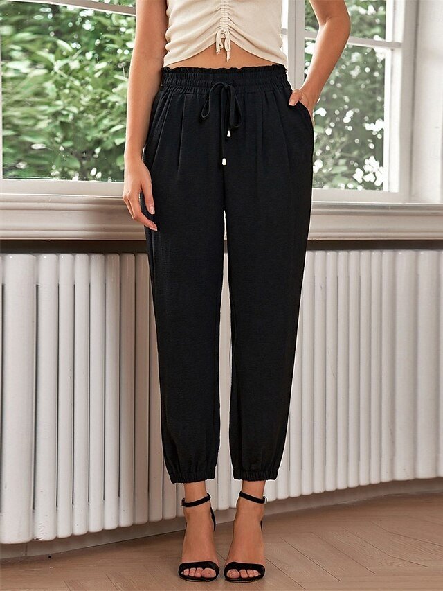 Streetwear Regular Fit Plain High Waist Full Length Chinos - Image 2