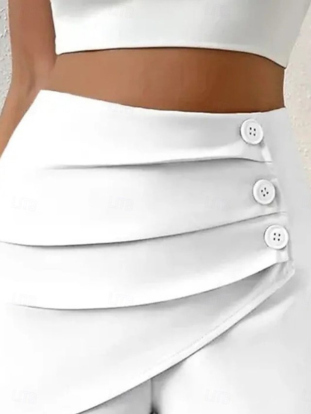 Streetwear Regular Fit Plain High Waist Micro-elastic Chino Shorts - Image 2