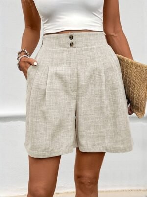 Streetwear Regular Fit Plain High Waist Pocket Shorts - Image 6