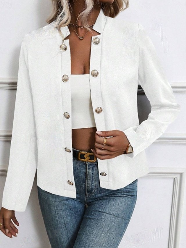 Streetwear Regular Fit Plain Shirt Collar Long Sleeve Blazer - Image 1