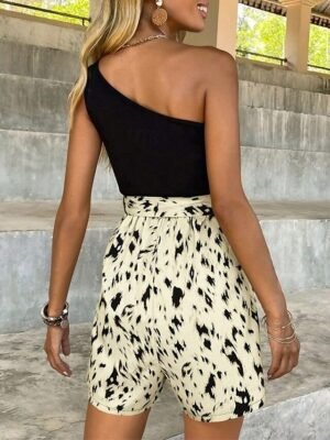 Streetwear Regular Fit Print One Shoulder Sleeveless Romper - Image 2